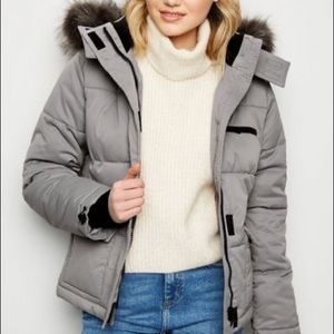 NEW LOOK grey faux fur puffer winter jacket